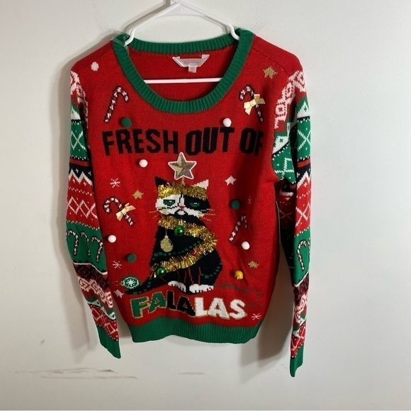 Ugly Christmas Sweater NEW Large Cat Red Green Fresh Out of Falalas Red Green - Picture 4 of 8